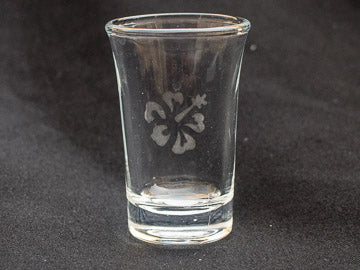 Etched Shot Glass Hibiscus Flower