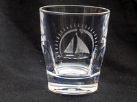 Heavyweight Old fashioned Glass with Beach Theme Etched