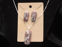 Rectangular lilac and cream earring and necklace set